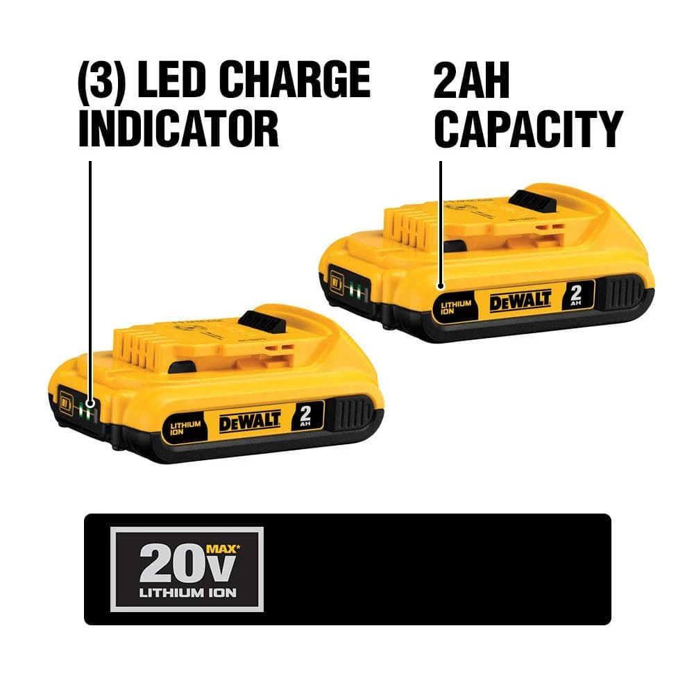 DEWALT 20-Volt MAX Compact Lithium-Ion 2.0Ah Battery Pack (2-Pack) 2 DEWALT 20-Volt MAX Compact Lithium-Ion 2.0Ah Battery Pack (2-Pack) - Image 2