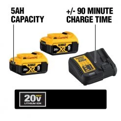 DEWALT 20-Volt MAX XR Premium Lithium-Ion 5.0Ah Battery Pack (2-Pack), Charger & Kit Bag -Power Tools Accessories Sales Shop dewalt outdoor power batteries chargers dcb205 2ck 40 1000