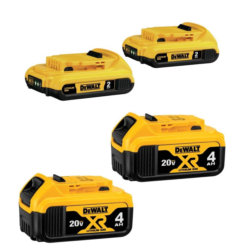 DEWALT 20-Volt MAX Compact Lithium-Ion 2.0 Ah Battery Pack (2-Pack) and 20-Volt MAX XR Lithium-Ion Battery Pack 4.0 Ah (2-Pack) 1 DEWALT 20-Volt MAX Compact Lithium-Ion 2.0 Ah Battery Pack (2-Pack) and 20-Volt MAX XR Lithium-Ion Battery Pack 4.0 Ah (2-Pack)