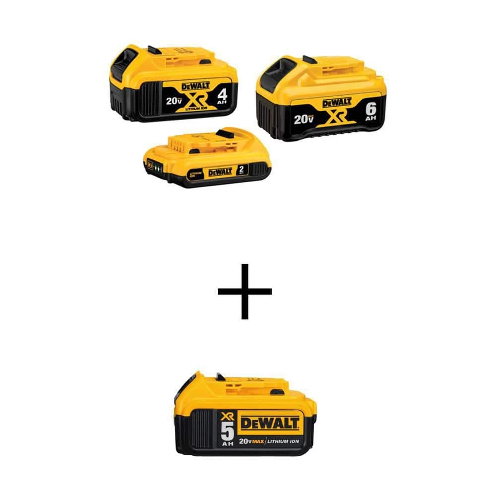 DEWALT 20V MAX XR Premium Lithium-Ion 6.0Ah Battery, 20V MAX XR 5.0Ah Battery, 20V MAX XR 4.0Ah Battery & 20V MAX 2.0Ah Battery 1 DEWALT 20V MAX XR Premium Lithium-Ion 6.0Ah Battery, 20V MAX XR 5.0Ah Battery, 20V MAX XR 4.0Ah Battery & 20V MAX 2.0Ah Battery