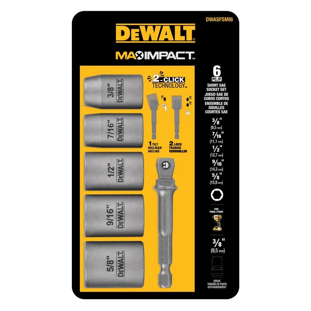 DEWALT MAX Impact 3/8 in. Carbon Steel Drive Socket Set (6-Piece) with 1/4 in. Adapter 3 DEWALT MAX Impact 3/8 in. Carbon Steel Drive Socket Set (6-Piece) with 1/4 in. Adapter - Image 3
