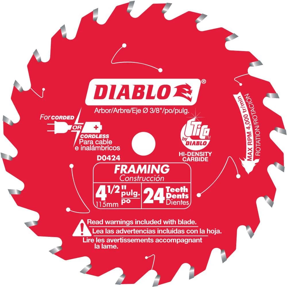 DIABLO 4-1/2 in. x 24-Tooth Framing Circular Saw Blade 1 DIABLO 4-1/2 in. x 24-Tooth Framing Circular Saw Blade
