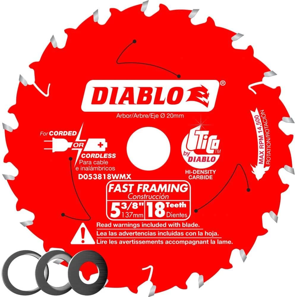 DIABLO 5-3/8 in x 18-Tooth Fast Framing Circular Saw Blade with Bushings 1 DIABLO 5-3/8 in x 18-Tooth Fast Framing Circular Saw Blade with Bushings