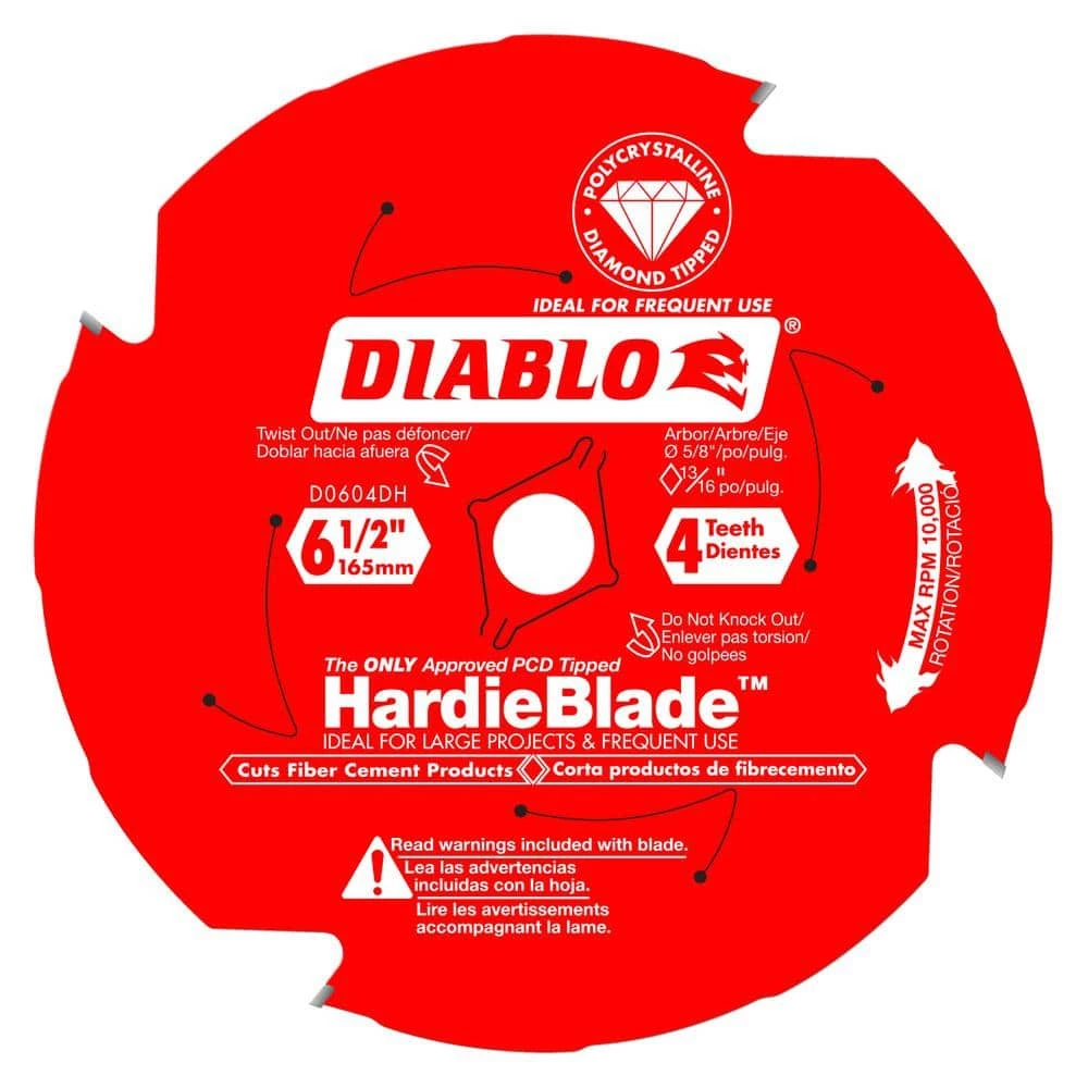 DIABLO HARDIEBlade 6-1/2 in. x 4-Tooth Polycrystalline Diamond (PCD) Tipped Fiber Cement Circular Saw Blade 1 DIABLO HARDIEBlade 6-1/2 in. x 4-Tooth Polycrystalline Diamond (PCD) Tipped Fiber Cement Circular Saw Blade