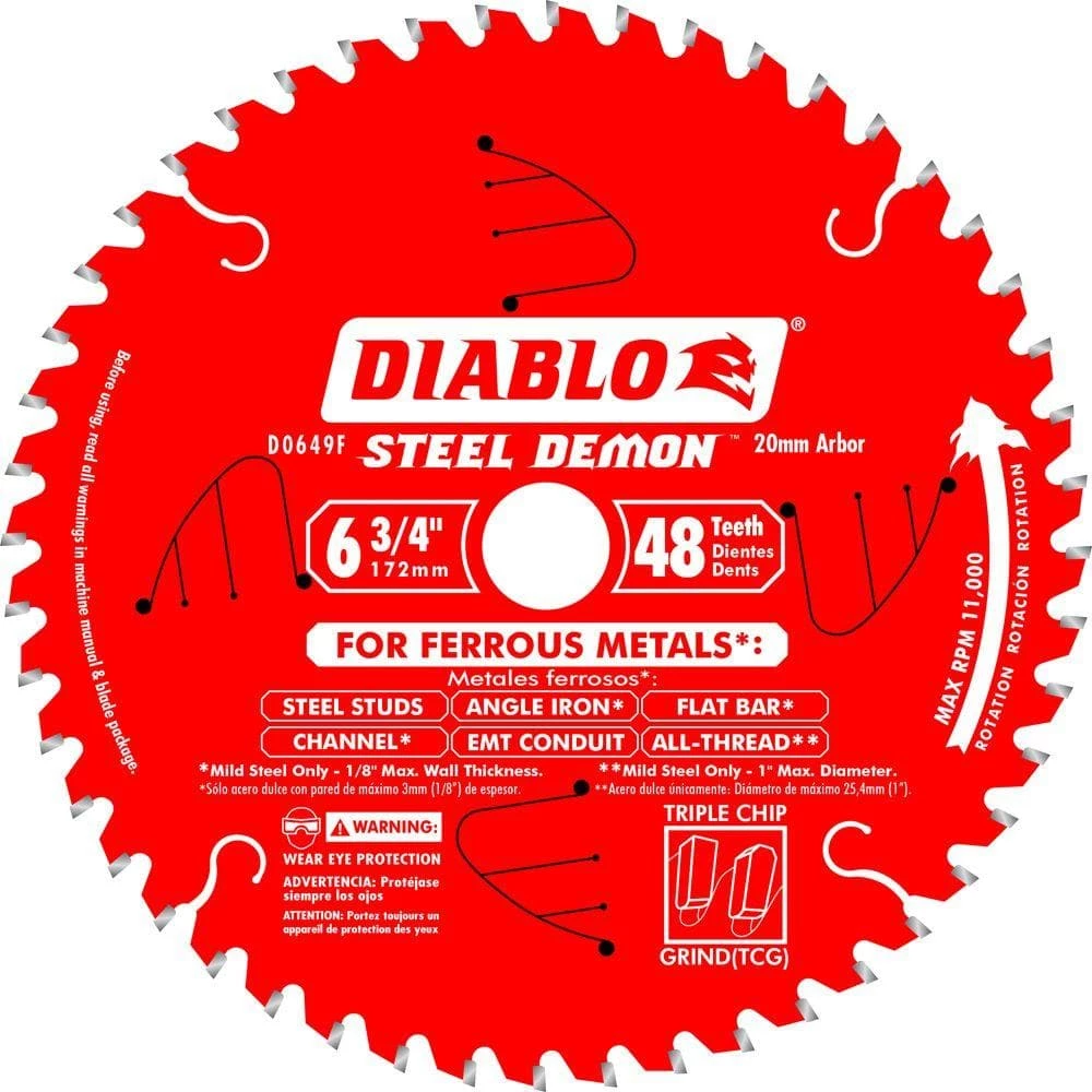 DIABLO Steel Demon 6-3/4 in. x 48-Tooth x 20mm Arbor Metal Cutting Circular Saw Blade 1 DIABLO Steel Demon 6-3/4 in. x 48-Tooth x 20mm Arbor Metal Cutting Circular Saw Blade