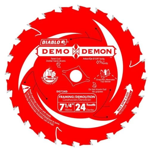 DIABLO Demo Demon 7-1/4 in. 24-Tooth Framing/Demolition Circular Saw Blade -Power Tools Accessories Sales Shop diablo circular saw blades d0724dr 64 1000