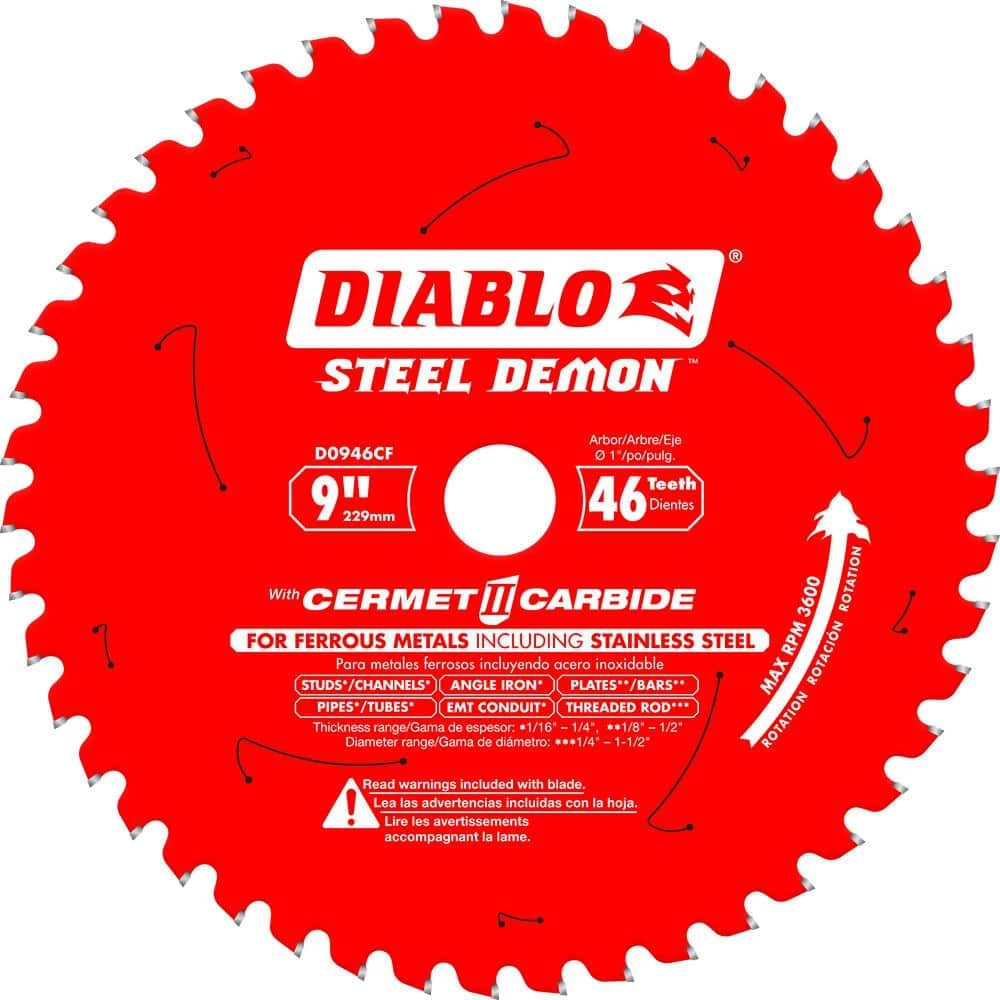 DIABLO Steel Demon 9 in. x 46-Tooth Cermet II Metals and Stainless Steel Circular Saw Blade 1 DIABLO Steel Demon 9 in. x 46-Tooth Cermet II Metals and Stainless Steel Circular Saw Blade