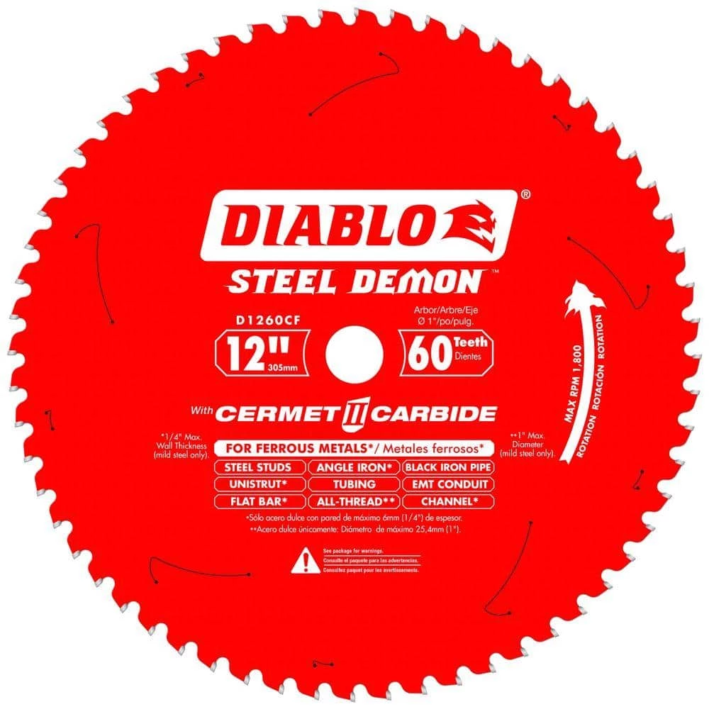 DIABLO Steel Demon 12 in. x 60-Tooth Cermet II Metals and Stainless Steel Circular Saw Blade 1 DIABLO Steel Demon 12 in. x 60-Tooth Cermet II Metals and Stainless Steel Circular Saw Blade
