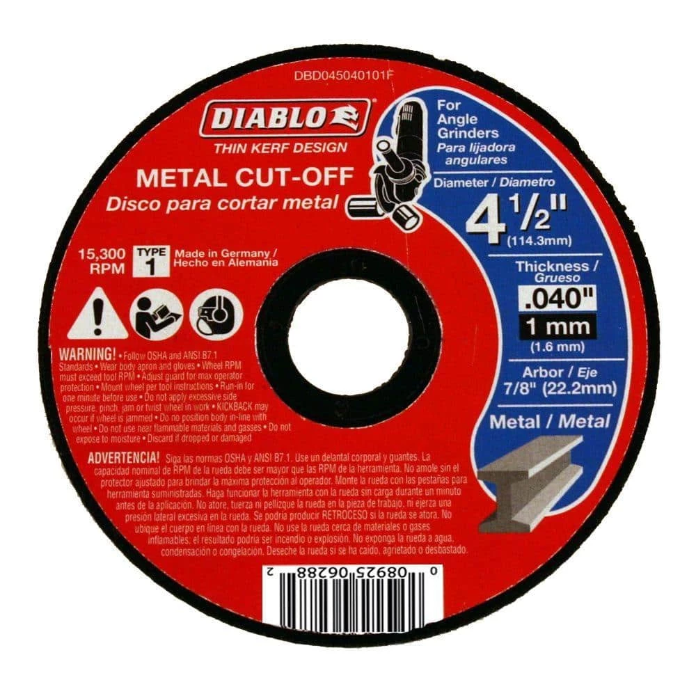 DIABLO 4-1/2 in. x 0.040 in. x 7/8 in. Thin Kerf Metal Cut-Off Disc 1 DIABLO 4-1/2 in. x 0.040 in. x 7/8 in. Thin Kerf Metal Cut-Off Disc