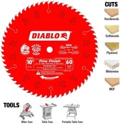 DIABLO 10 in. x 60-Tooth Fine Finish Circular Saw Blade -Power Tools Accessories Sales Shop diablo table saw blades miter saw blades d1060x 4f 1000