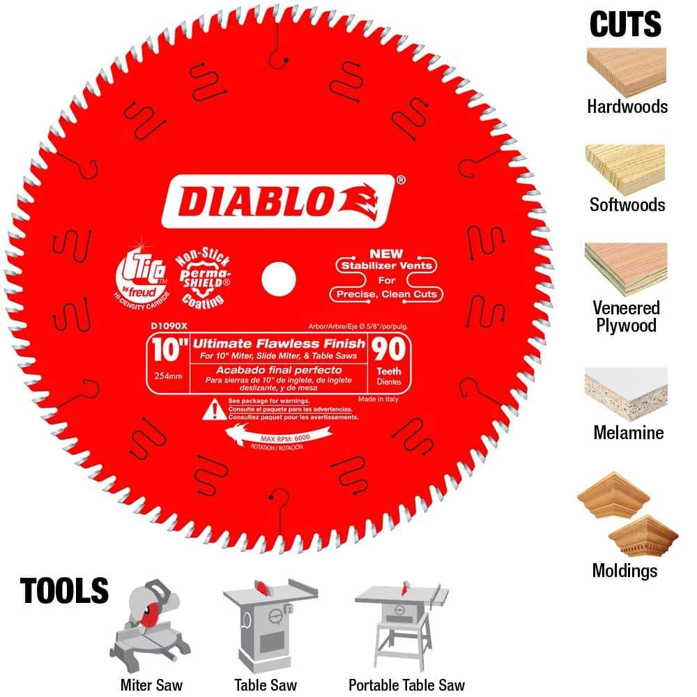 DIABLO 10 in. x 90-Tooth Ultimate Polished Finish Circular Saw Blade 6 DIABLO 10 in. x 90-Tooth Ultimate Polished Finish Circular Saw Blade - Image 6