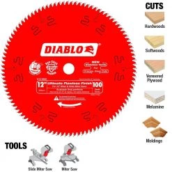 DIABLO 12 in. x 100-Tooth Ultimate Polished Finish Circular Saw Blade 12 DIABLO 12 in. x 100-Tooth Ultimate Polished Finish Circular Saw Blade -Power Tools Accessories Sales Shop diablo table saw blades miter saw blades d12100x 4f 1000