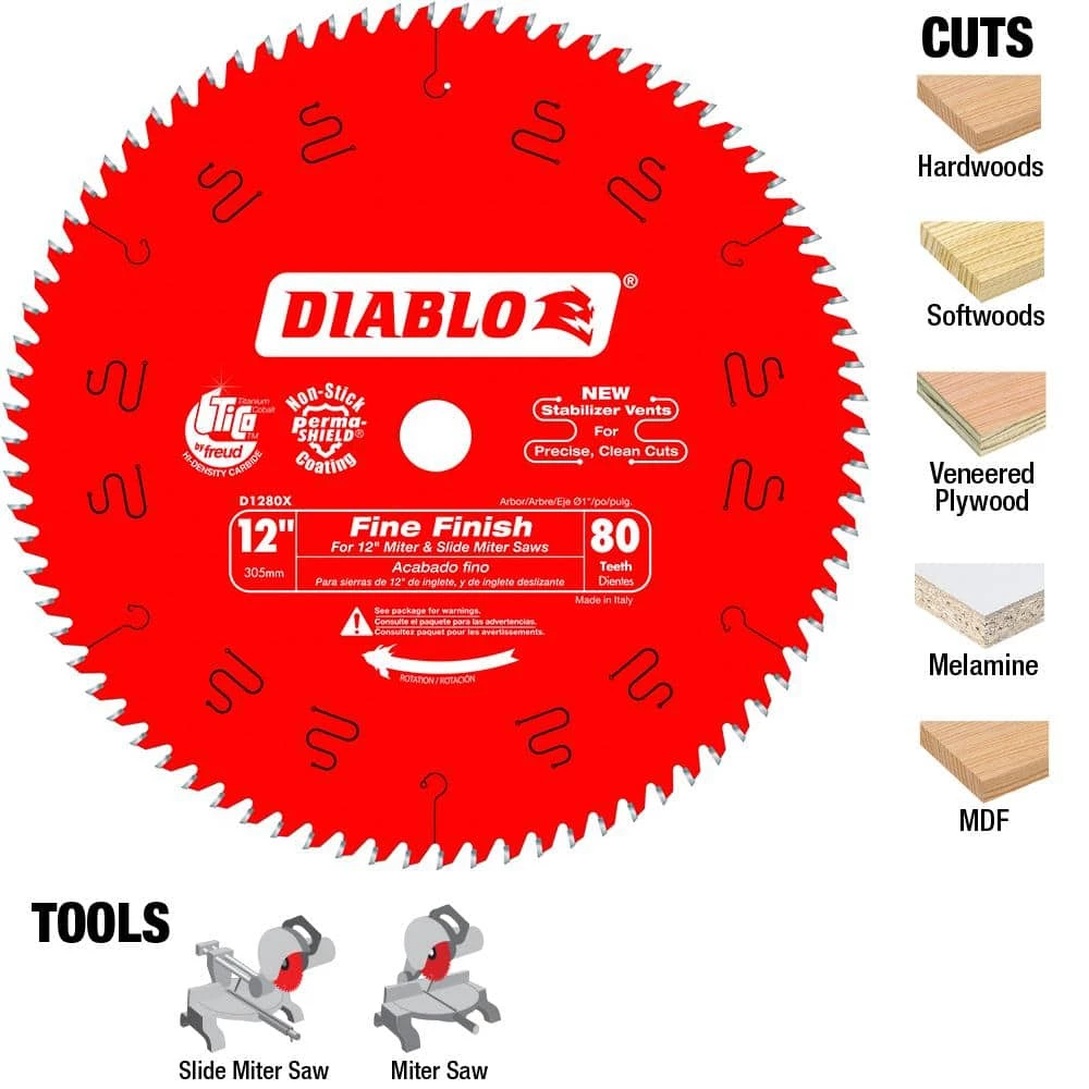 DIABLO 12 in. x 80-Tooth Fine Finish Circular Saw Blade 5 DIABLO 12 in. x 80-Tooth Fine Finish Circular Saw Blade - Image 5