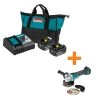 Makita 18-Volt LXT Battery and Rapid Optimum Charger Starter Pack (5.0Ah) with bonus 18V LXT Brushless Cut-Off/Angle Grinder