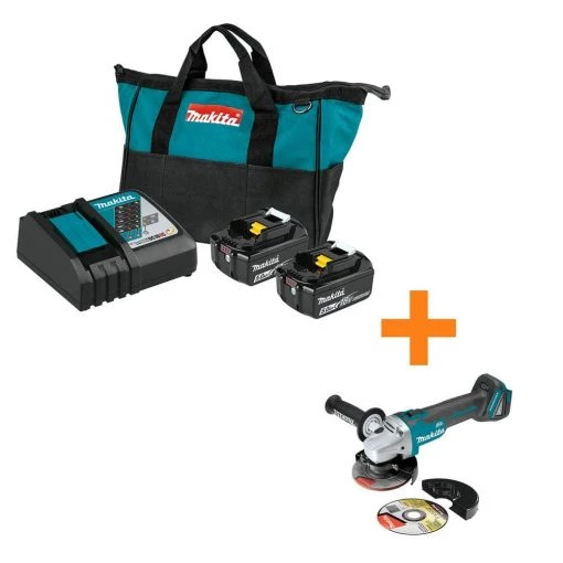 Makita 18-Volt LXT Battery and Rapid Optimum Charger Starter Pack (5.0Ah) with bonus 18V LXT Brushless Cut-Off/Angle Grinder -Power Tools Accessories Sales Shop makita outdoor power batteries chargers bl1850bdc2xag04 64 1000