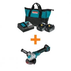 Makita 18V LXT Battery and Rapid Charger Starter Pack (5.0Ah) w/bonus 18V LXT Brushless 4-1/2 in./5 in. X-LOCK Angle Grinder