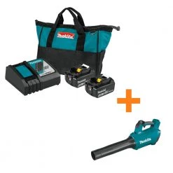 Makita 18-Volt LXT Lithium-Ion Battery and Rapid Optimum Charger Starter Pack (5.0Ah) with bonus 18V LXT Brushless Blower