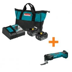 Makita 18-Volt LXT Battery and Rapid Optimum Charger Starter Pack (5.0Ah) with bonus 18V LXT Oscillating Multi-Tool