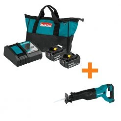 Makita 18-Volt LXT Lithium-Ion Battery and Rapid Optimum Charger Starter Pack (5.0Ah) with bonus 18V LXT Reciprocating Saw