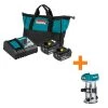 Makita 18-Volt LXT Battery and Rapid Optimum Charger Starter Pack (5.0Ah) with bonus 18V LXT Brushless Compact Router