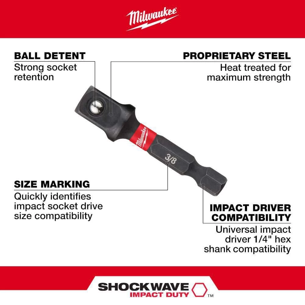 Milwaukee SHOCKWAVE Impact Duty 1/4 in. Hex Shank Socket Adapter Set (3-Piece) 3 Milwaukee SHOCKWAVE Impact Duty 1/4 in. Hex Shank Socket Adapter Set (3-Piece) - Image 3