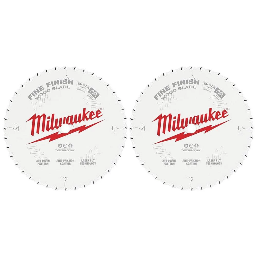Milwaukee 8-1/4 in. x 40-Tooth Fine Finish Circular Saw Blade (2-Pack) 1 Milwaukee 8-1/4 in. x 40-Tooth Fine Finish Circular Saw Blade (2-Pack)