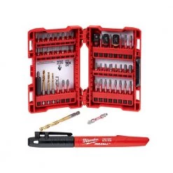 Milwaukee SHOCKWAVE Impact-Duty Alloy Steel Screw Driver Bit Set (50-Piece) and 1 Inkzall Black Jobsite Permanent Marker