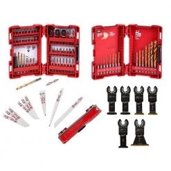 Milwaukee SHOCKWAVE Impact Duty Screw Driver Bit Set and Titanium Drill Bit Set, Recip Saw Blades and OMT Blade Set (81-Piece)