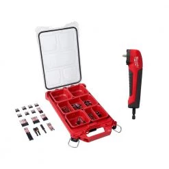 Milwaukee SHOCKWAVE Impact Duty Alloy Steel Screw Driver Bit Set with PACKOUT Case (100-Piece) with Right Angle Drill Adapter