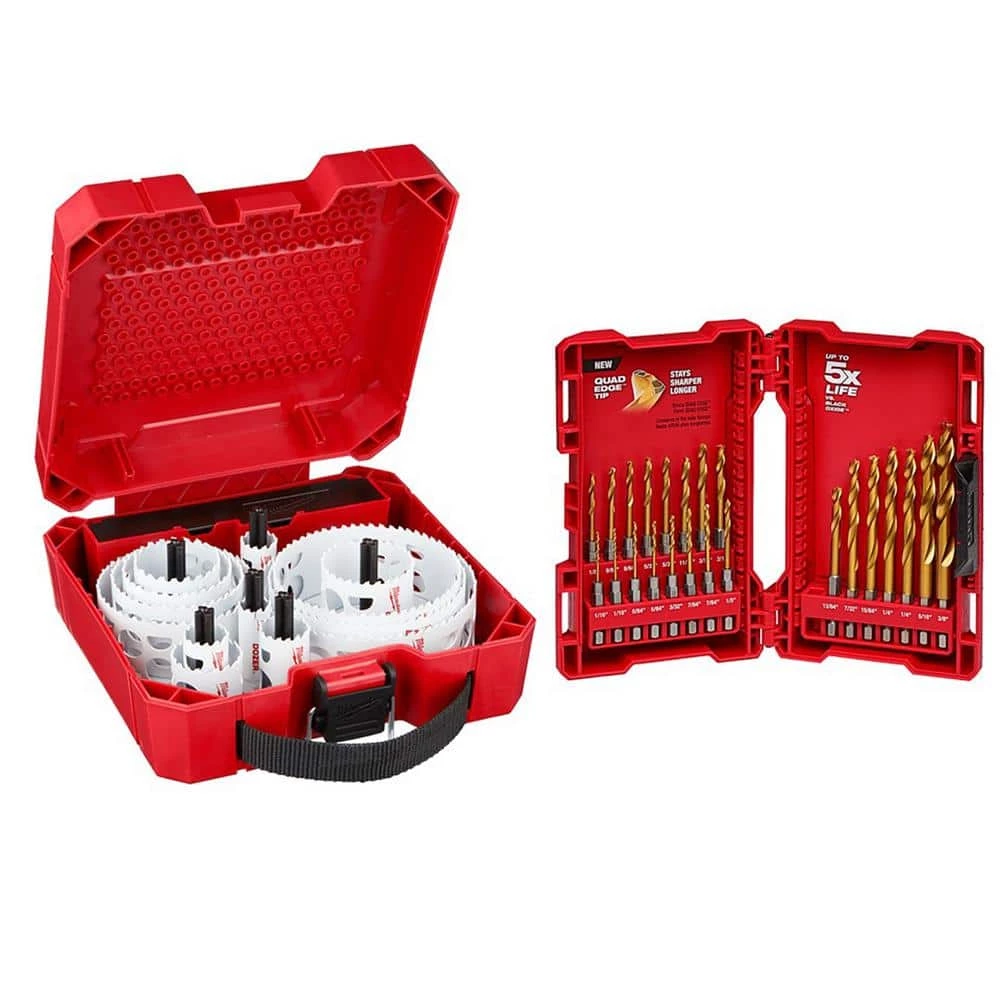 Milwaukee Hole Dozer General Purpose Bi-Metal Hole Saw Set and SHOCKWAVE IMPACT DUTY Titanium Drill Bit Set (44-Piece) 1 Milwaukee Hole Dozer General Purpose Bi-Metal Hole Saw Set and SHOCKWAVE IMPACT DUTY Titanium Drill Bit Set (44-Piece)