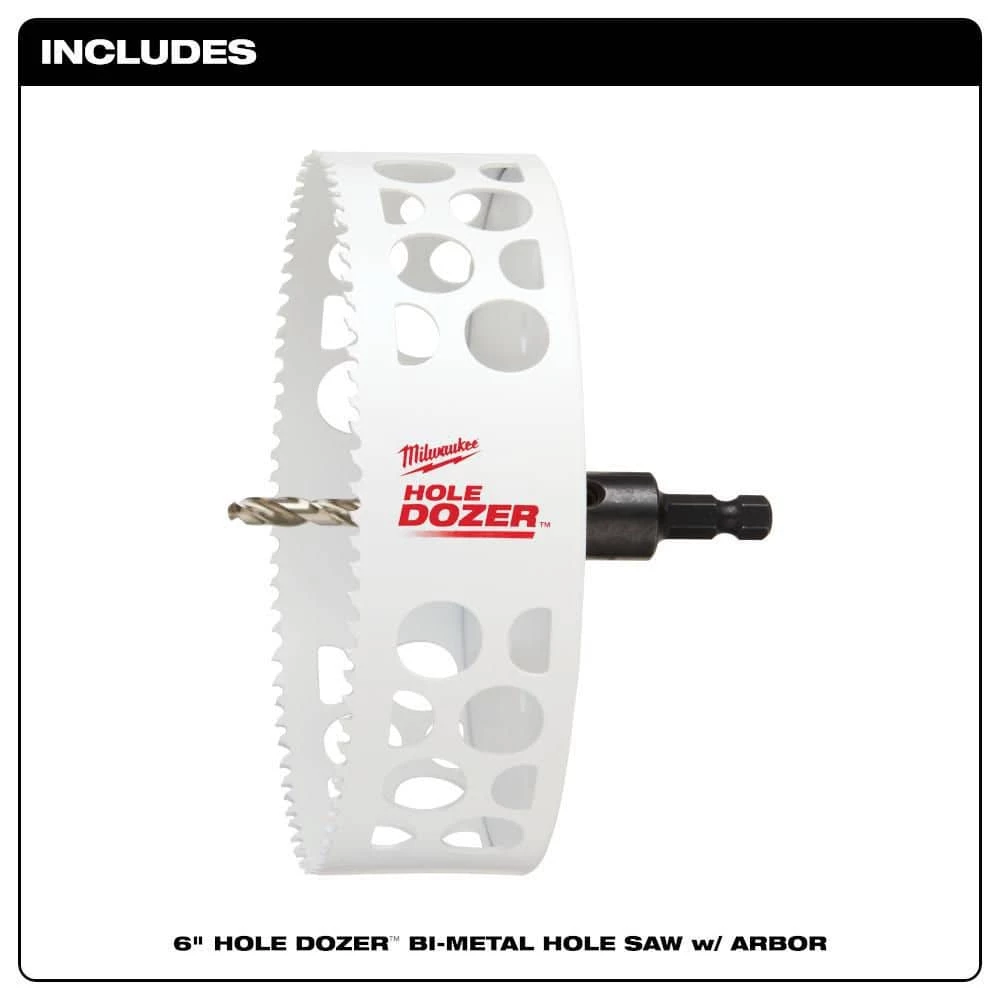 Milwaukee 6 in. Hole Dozer Bi-Metal Hole Saw with 3/8 in. Arbor and Pilot Bit 3 Milwaukee 6 in. Hole Dozer Bi-Metal Hole Saw with 3/8 in. Arbor and Pilot Bit - Image 3