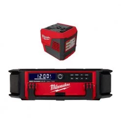 Milwaukee M18 Lithium-Ion Cordless PACKOUT Radio/Speaker with Built-In Charger with M18 175-Watt Powered Compact Inverter