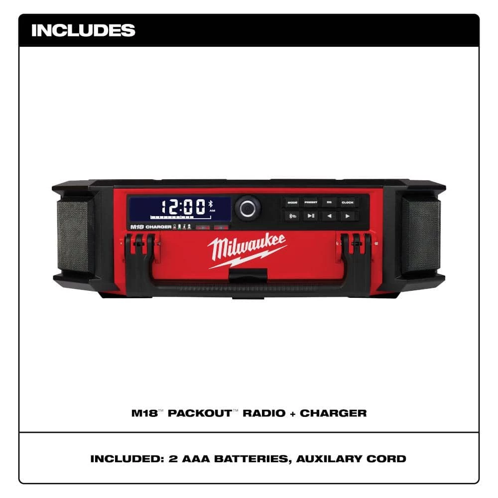 Milwaukee M18 Lithium-Ion Cordless PACKOUT Radio/Speaker with Built-In Charger 2 Milwaukee M18 Lithium-Ion Cordless PACKOUT Radio/Speaker with Built-In Charger - Image 2