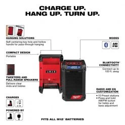 Milwaukee M12 12-Volt Lithium-Ion Cordless Bluetooth/AM/FM Jobsite Radio with Charger -Power Tools Accessories Sales Shop milwaukee jobsite audio 2951 20 40 1000