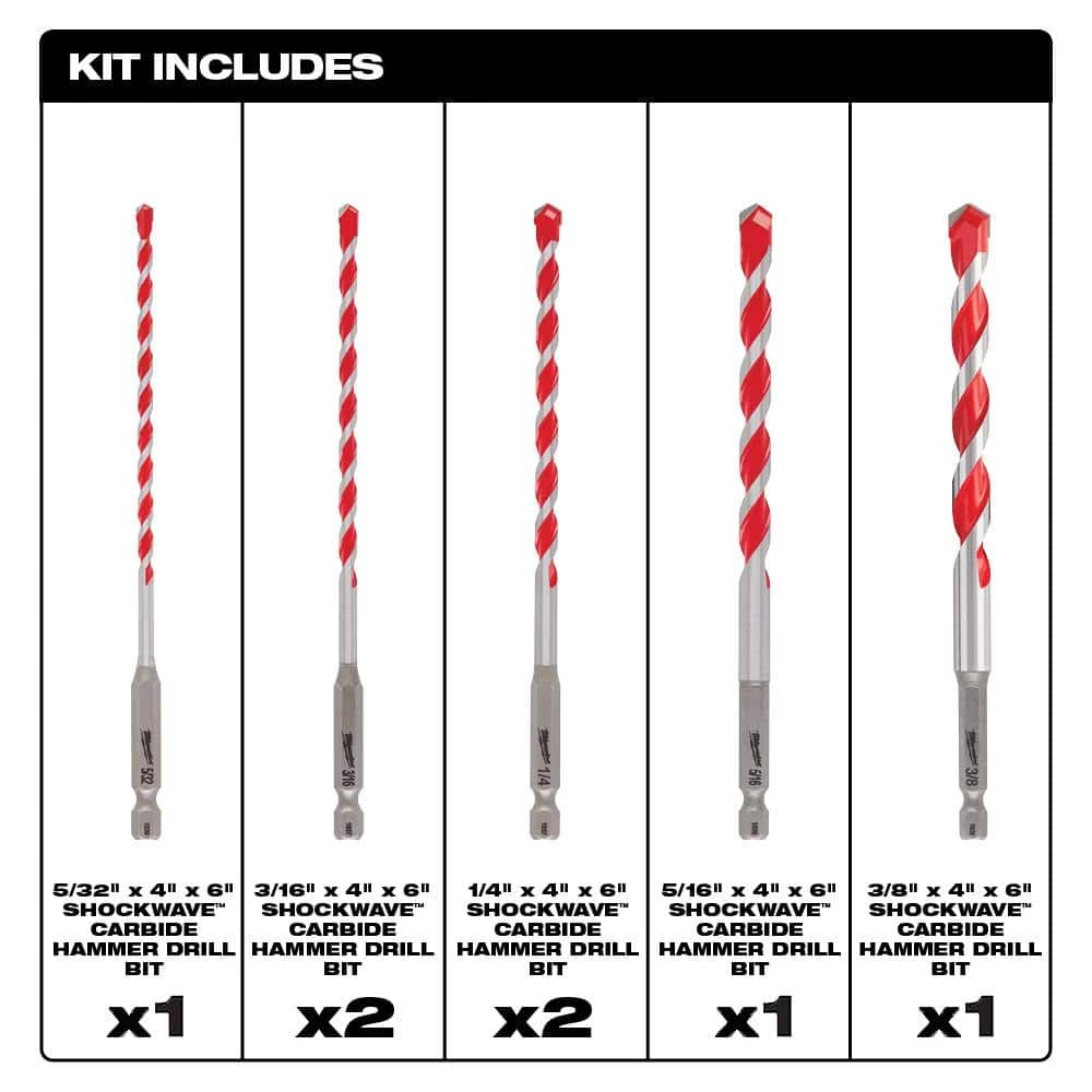 Milwaukee 4-Cutter SDS-PLUS Carbide Hammer Drill Bit Kit with SHOCKWAVE Carbide Hammer Drill Bit Kit (12-Piece) 7 Milwaukee 4-Cutter SDS-PLUS Carbide Hammer Drill Bit Kit with SHOCKWAVE Carbide Hammer Drill Bit Kit (12-Piece) - Image 7