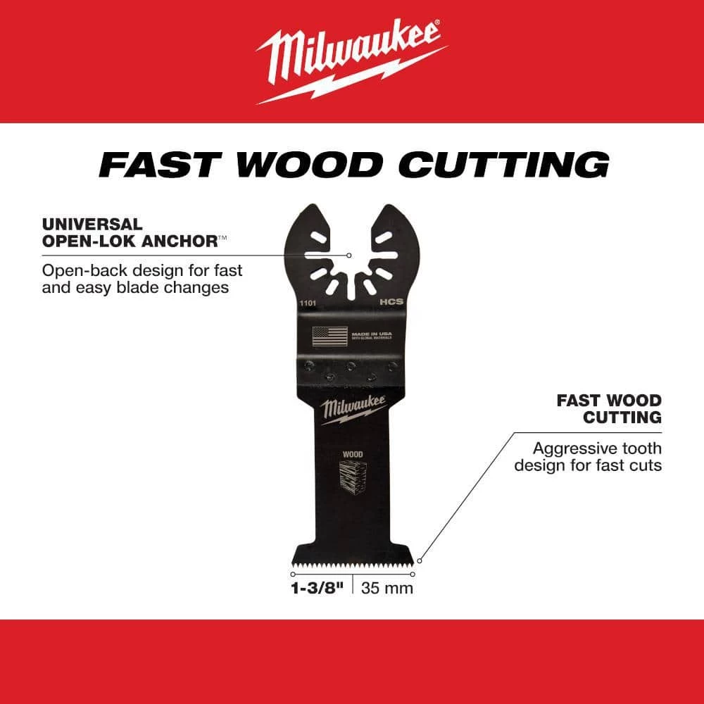 Milwaukee 1-3/8 in. High Carbon Steel Universal Fit Wood Cutting Multi-Tool Oscillating Blade (3-Pack) 3 Milwaukee 1-3/8 in. High Carbon Steel Universal Fit Wood Cutting Multi-Tool Oscillating Blade (3-Pack) - Image 3