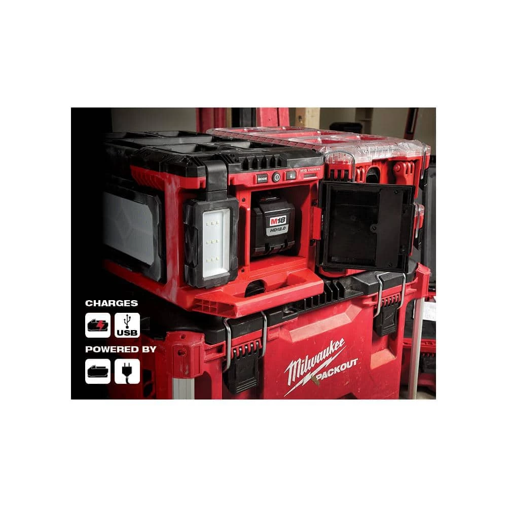 Milwaukee M18 18-Volt Lithium-Ion Cordless PACKOUT 3000 Lumens LED Light with Built-In Charger with (1) 5.0 Ah Battery 4 Milwaukee M18 18-Volt Lithium-Ion Cordless PACKOUT 3000 Lumens LED Light with Built-In Charger with (1) 5.0 Ah Battery - Image 4