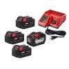 Milwaukee M18 18-Volt Lithium-Ion High Output 12.0Ah Battery with Three 5.0Ah Batteries and Charger (4-Pack)