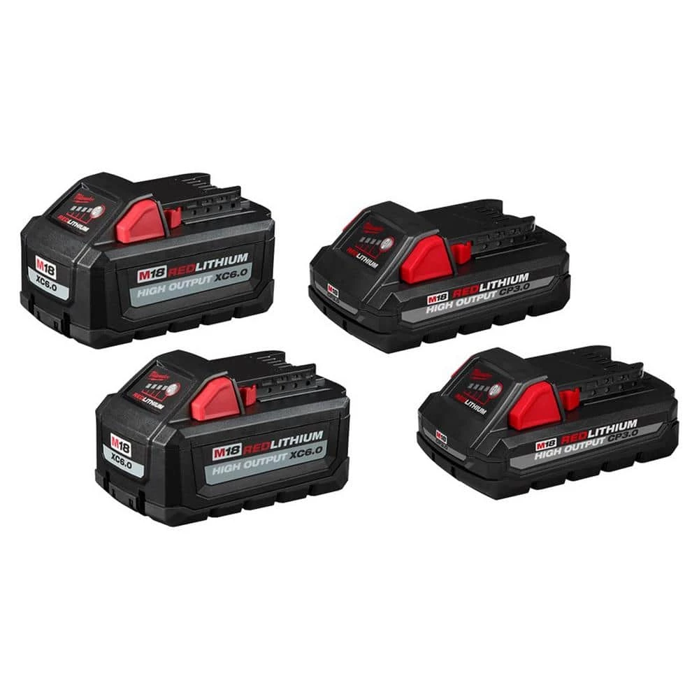 Milwaukee M18 18-Volt Lithium-Ion High Output 6.0Ah and 3.0Ah Battery Pack (4-Pack) 1 Milwaukee M18 18-Volt Lithium-Ion High Output 6.0Ah and 3.0Ah Battery Pack (4-Pack)
