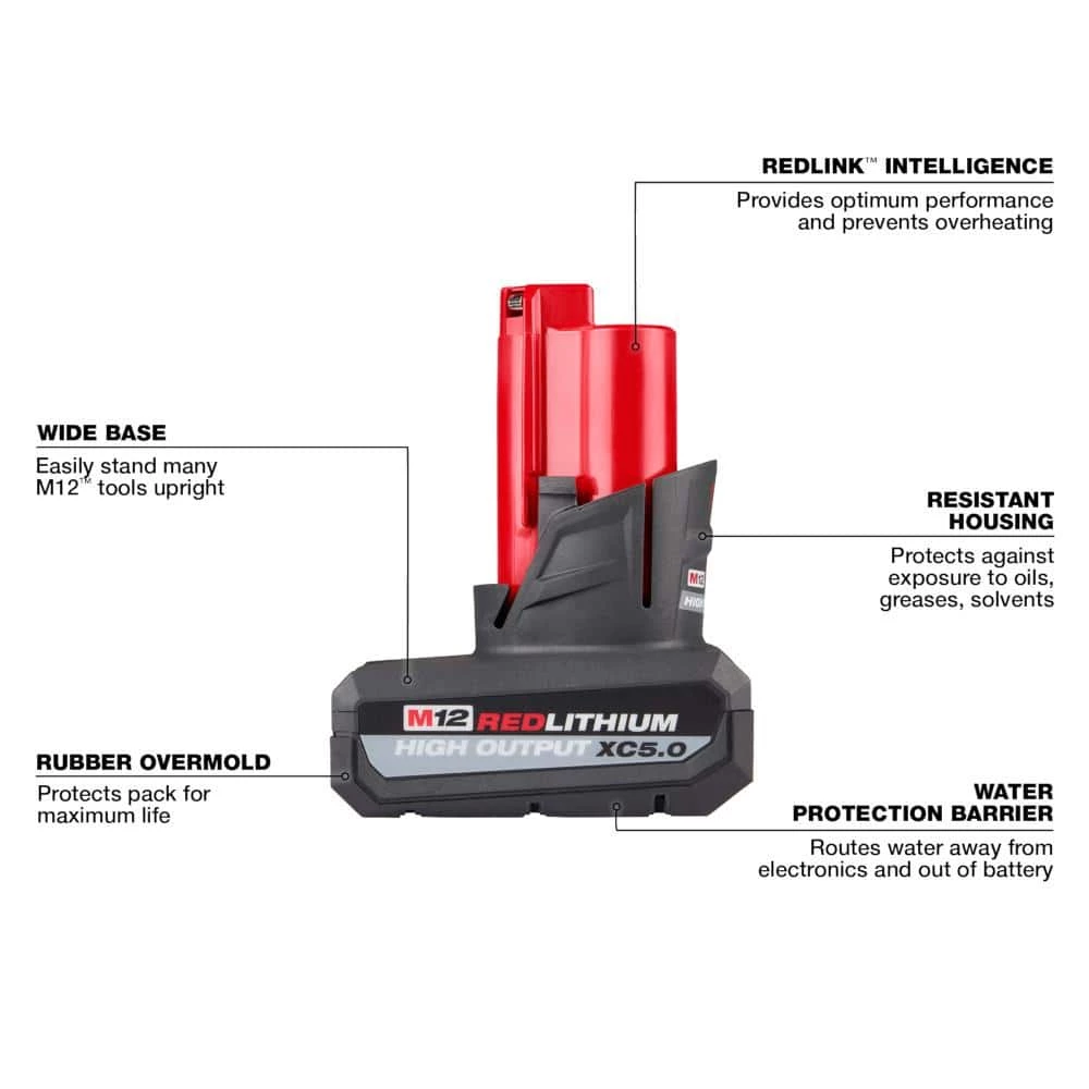 Milwaukee M12 12-Volt Lithium-Ion XC High Output 5.0 Ah Battery Pack 3 Milwaukee M12 12-Volt Lithium-Ion XC High Output 5.0 Ah Battery Pack - Image 3