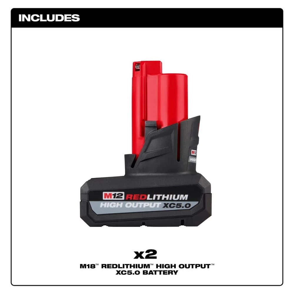 Milwaukee M12 12-Volt Lithium-Ion XC High Output 5 Ah Battery (2-Pack) 2 Milwaukee M12 12-Volt Lithium-Ion XC High Output 5 Ah Battery (2-Pack) - Image 2
