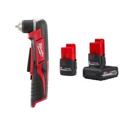 Milwaukee M12 12-Volt Lithium-Ion XC High Output 5.0 Ah Battery Pack W/High Output 2.5 Ah Battery Pack + 3/8 in. Right Angle Drill