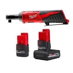 Milwaukee M12 12-Volt Lithium-Ion XC High Output 5.0 Ah Battery Pack W/High Output 2.5 Ah Battery Pack + 3/8 in. Ratchet
