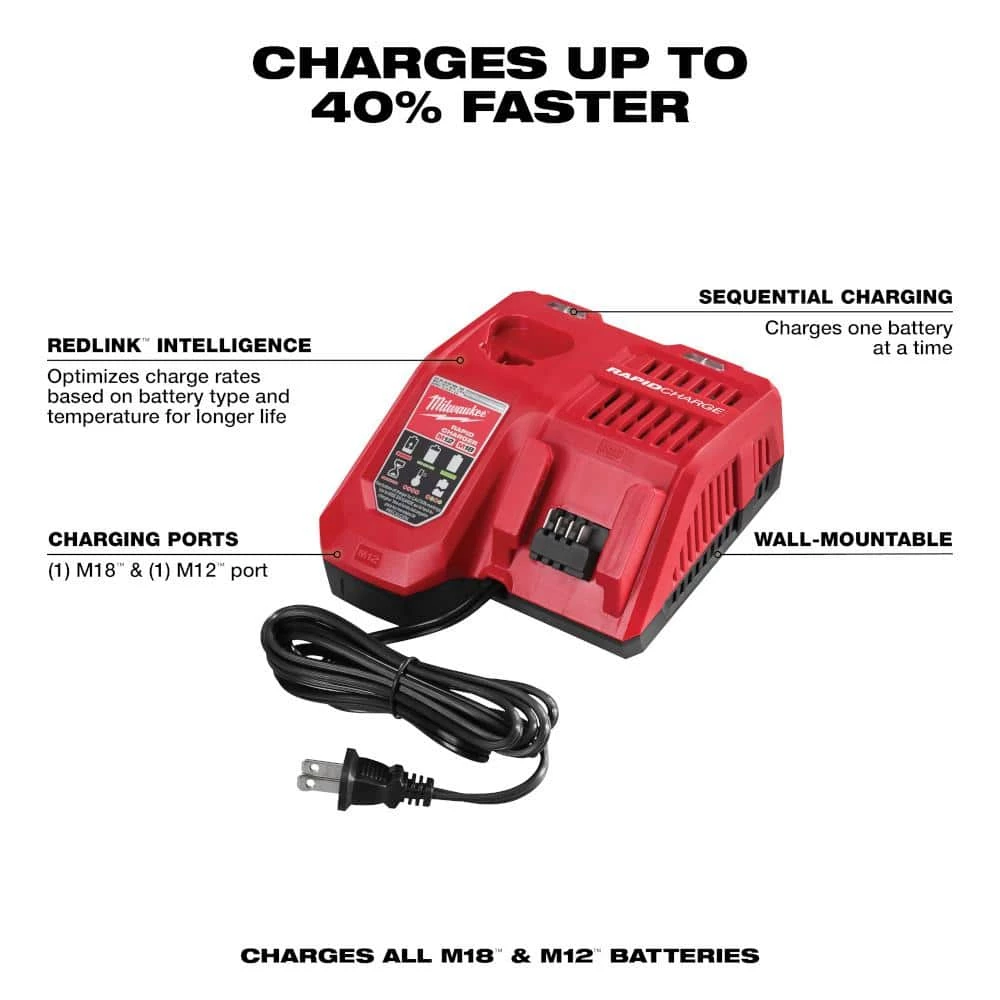 Milwaukee M18 18-Volt Lithium-Ion High Output Battery Pack 12.0 Ah and Rapid Charger Starter Kit 8 Milwaukee M18 18-Volt Lithium-Ion High Output Battery Pack 12.0 Ah and Rapid Charger Starter Kit - Image 8