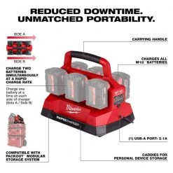 Milwaukee M18 18V Lithium-Ion PACKOUT 6-Port Rapid Charger 15 Milwaukee M18 18V Lithium-Ion PACKOUT 6-Port Rapid Charger -Power Tools Accessories Sales Shop milwaukee outdoor power batteries chargers 48 59 1809 40 1000