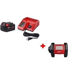 Milwaukee M18 18-Volt Lithium-Ion Cordless 5.0Ah Starter Kit with M18 18-Volt Lithium-Ion Cordless LED Flood Light
