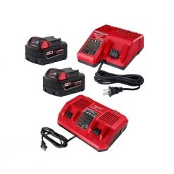 Milwaukee M18 18-Volt Lithium-Ion XC Starter Kit w/Two 5.0Ah Batteries, Charger and Dual Bay Rapid Charger