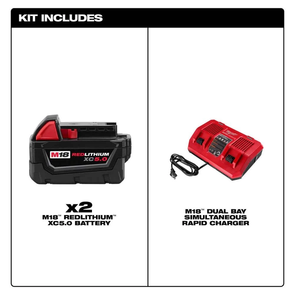 Milwaukee M18 18-Volt Lithium-Ion Starter Kit with Two 5.0 Ah Battery Packs and Dual Bay Rapid Charger 2 Milwaukee M18 18-Volt Lithium-Ion Starter Kit with Two 5.0 Ah Battery Packs and Dual Bay Rapid Charger - Image 2