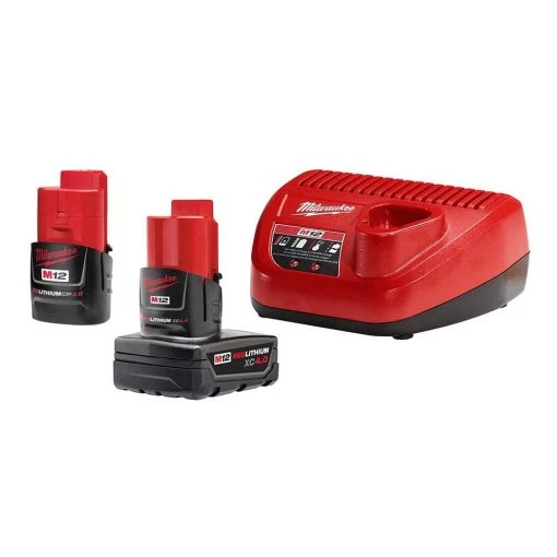 Milwaukee M12 12-Volt Lithium-Ion 4.0 Ah and 2.0 Ah Battery Packs and Charger Starter Kit -Power Tools Accessories Sales Shop milwaukee outdoor power batteries chargers 48 59 2424 64 1000