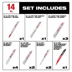 Milwaukee SAWZALL Demolition Wood & Metal Cutting Bi-Metal Reciprocating Saw Blade Set W/ WRECKER Nitrus Blade (14 -Piece) -Power Tools Accessories Sales Shop milwaukee reciprocating saw blades 49 22 1113e 40 1000